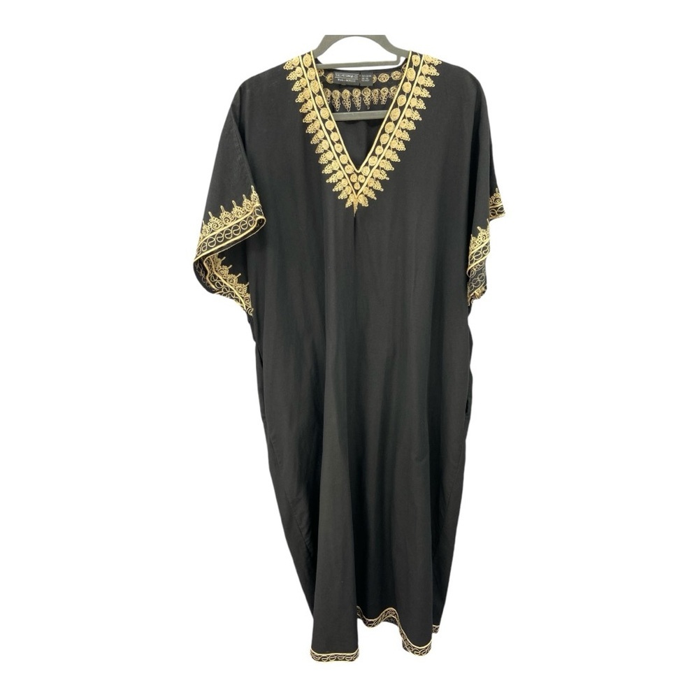 J. Peterman Black Caftan with Gold Trim